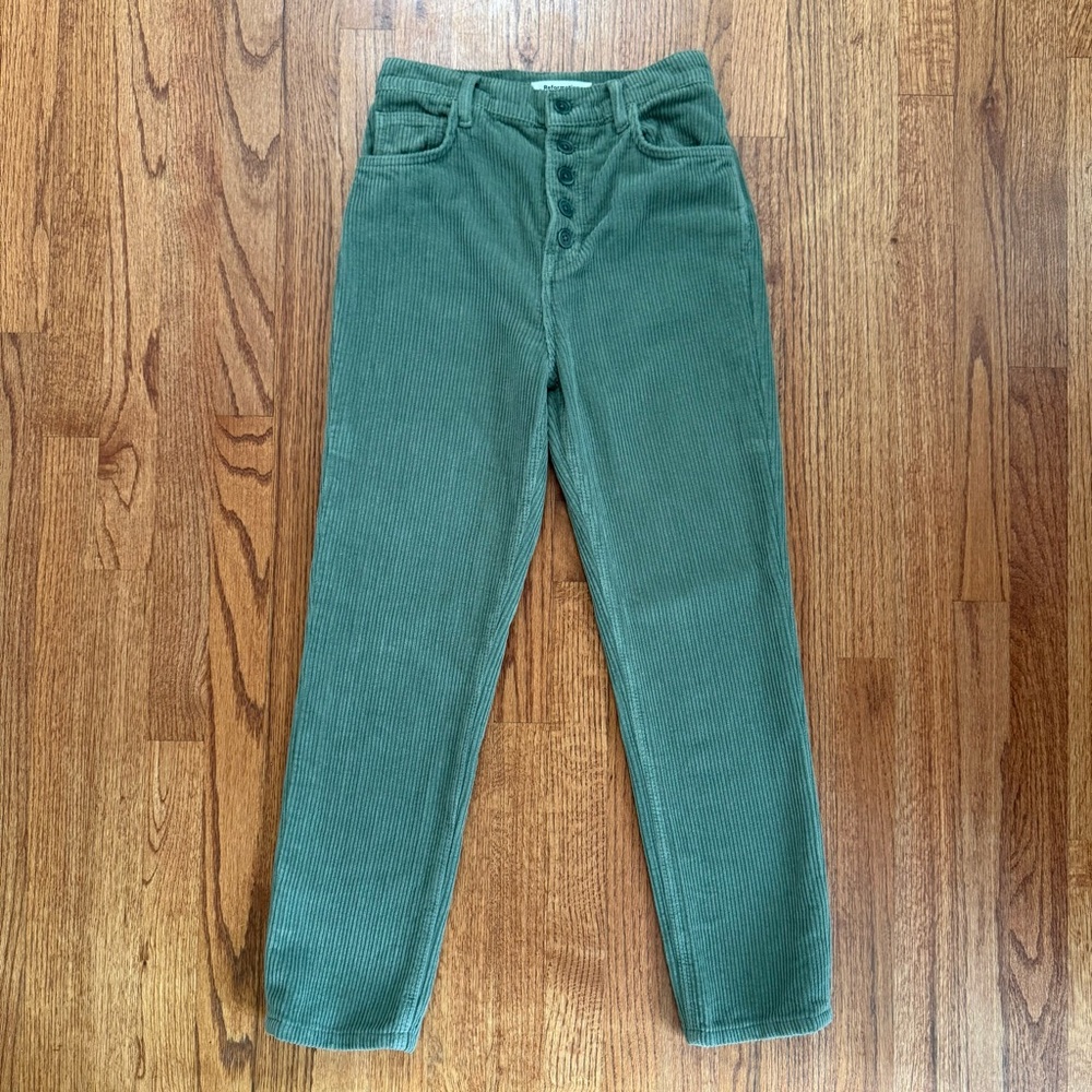 Reformation Cynthia Button Fly Corduroy Pants Jeans in Moss Green size 27 - Picture 4 of 16